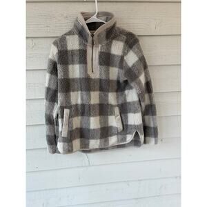 Abercrombie & Fitch Gray & White Plaid Sherpa Quarter Zip Pullover Women's XS